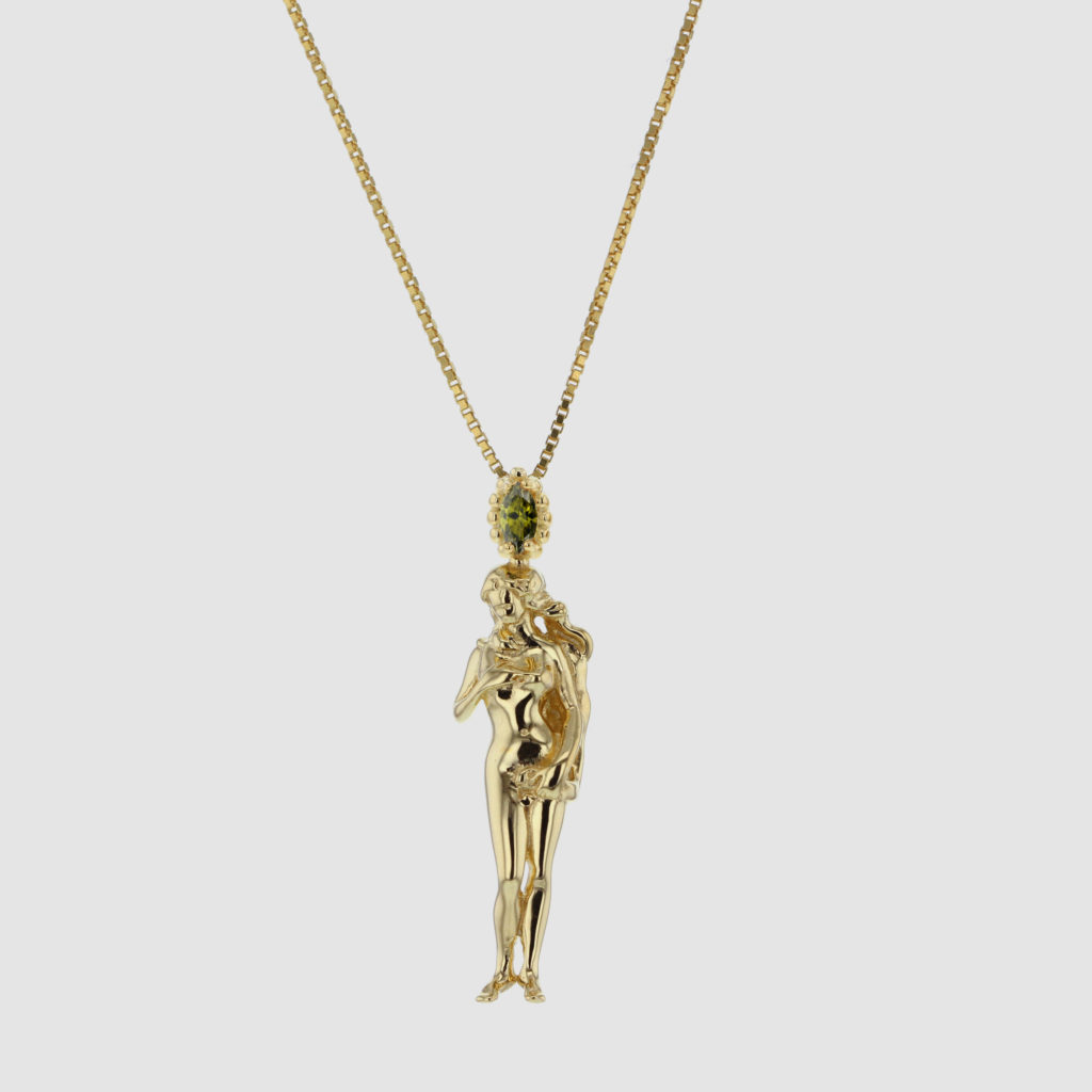 Venus necklace in gold plated silver with peridot stone.