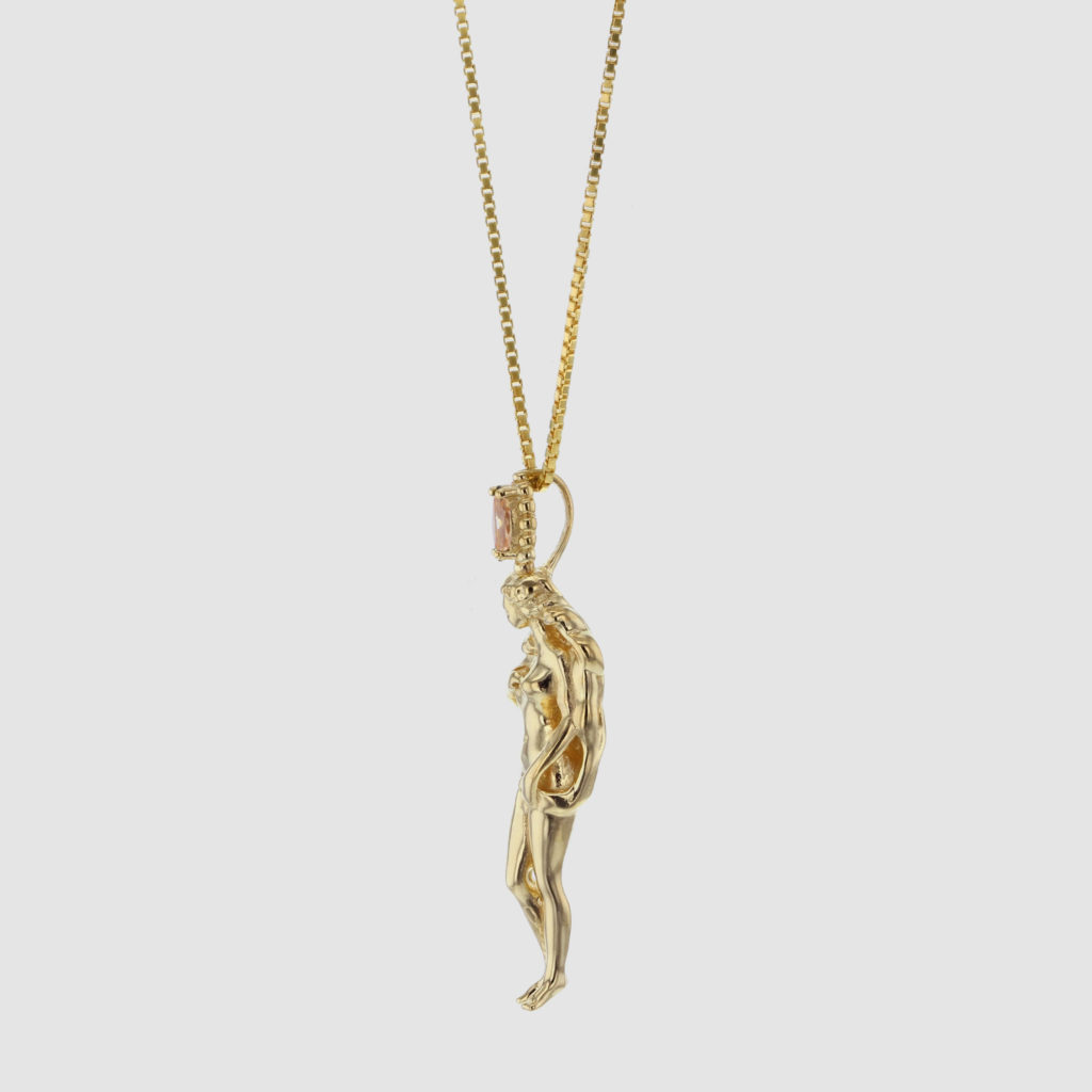 Venus necklace in gold plated silver with champagne stone. Hasla, Norwegian jewelry design.