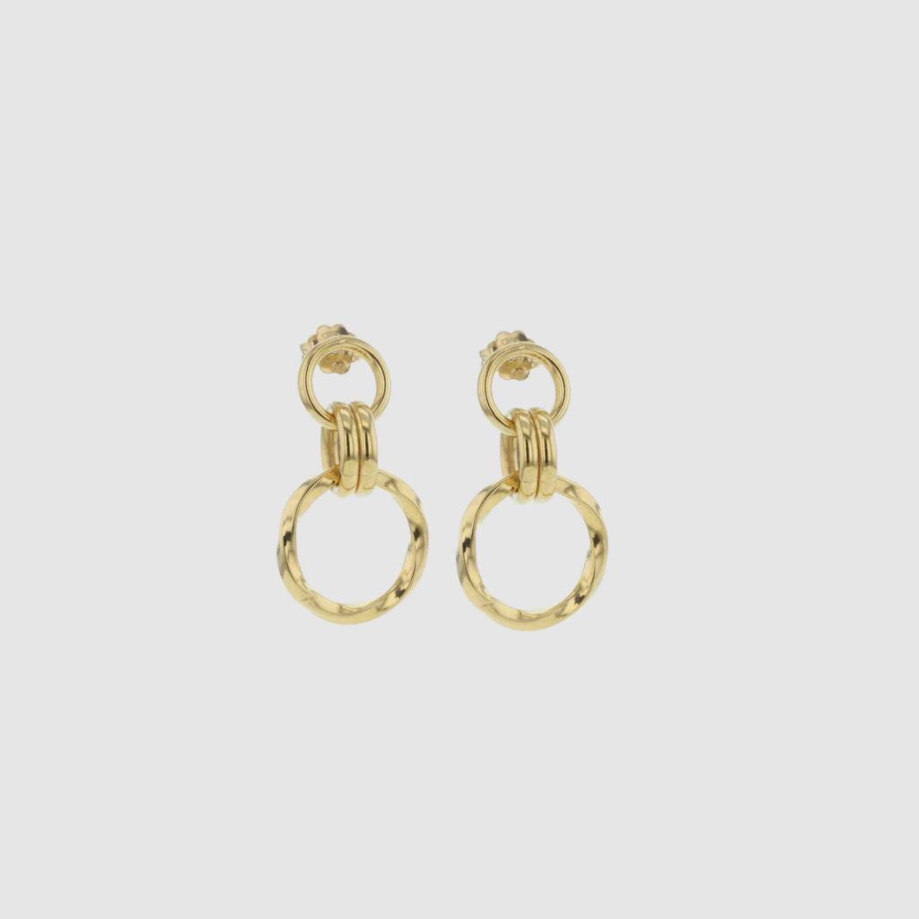 Observe earrings gold from the Faces collection. Gold plated silver earrings from Hasla Jewelry. Norwegian jewelry design.