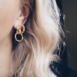 Observe earrings gold from the Faces collection. Gold plated silver earrings from Hasla Jewelry. Norwegian jewelry design.