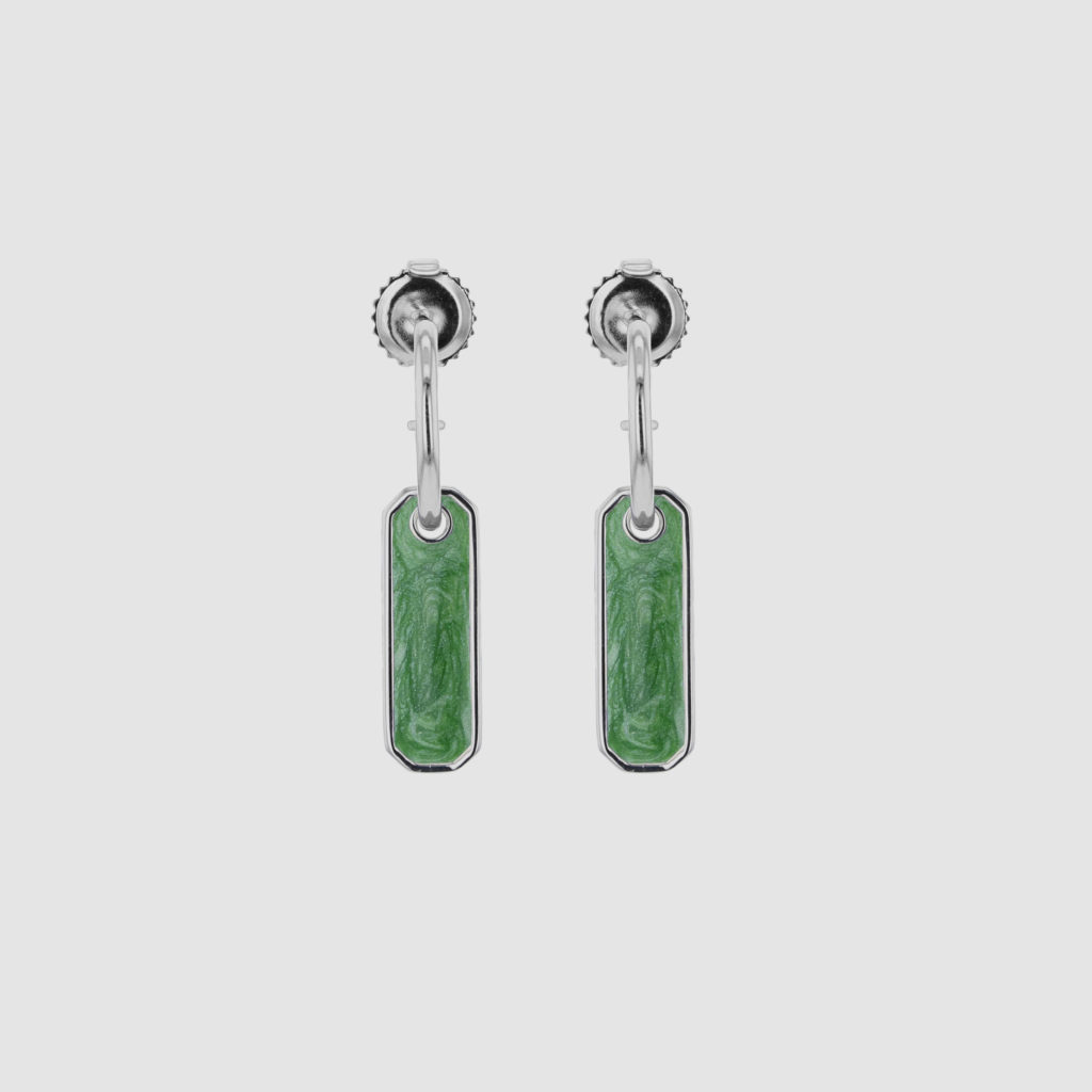 Strokes earrings green silver with hand painted enamel. Made in recycled silver.