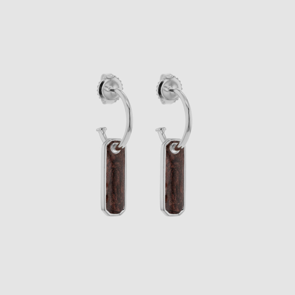 Strokes earrings brown silver with hand painted enamel. Made in recycled silver.
