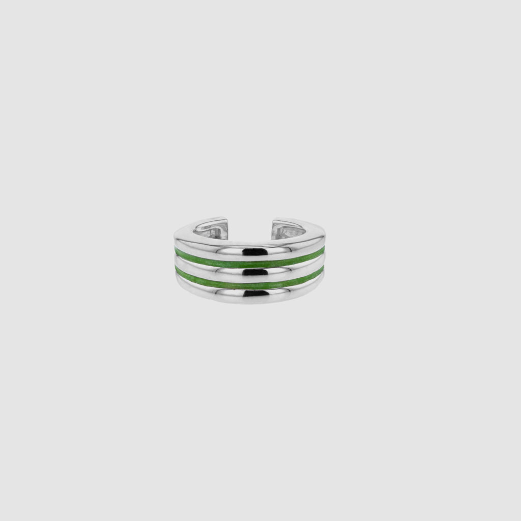 Visible ear cuff green silver from Hasla Jewelry. Made in recycled silver and enamel.