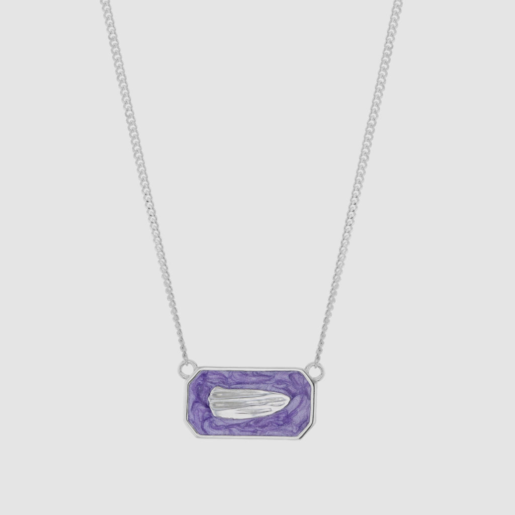 Brush silver necklace purple from Hasla Jewelry. Made in silver and enamel.